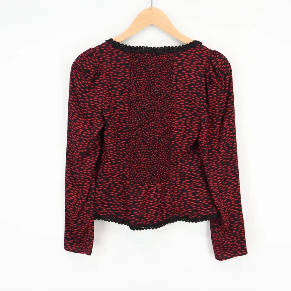 Reformation Nikky Lace Trim Top French Kiss Red Black Size 4 - Picture 6 of 7